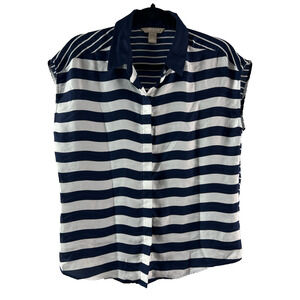 Banana Republic Sleeveless Top Blue & White Striped Button Front Women's Small